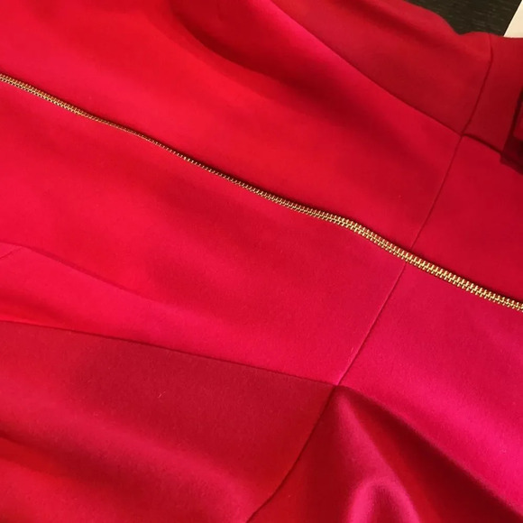 Z Elie Tahari Two Tone Red Midi Dress Size 10 With Gold Zipper Fit and Flare - Picture 9 of 9